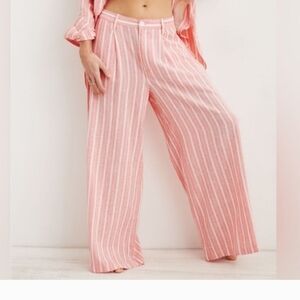 Aerie Pink Striped Wide Leg Pants